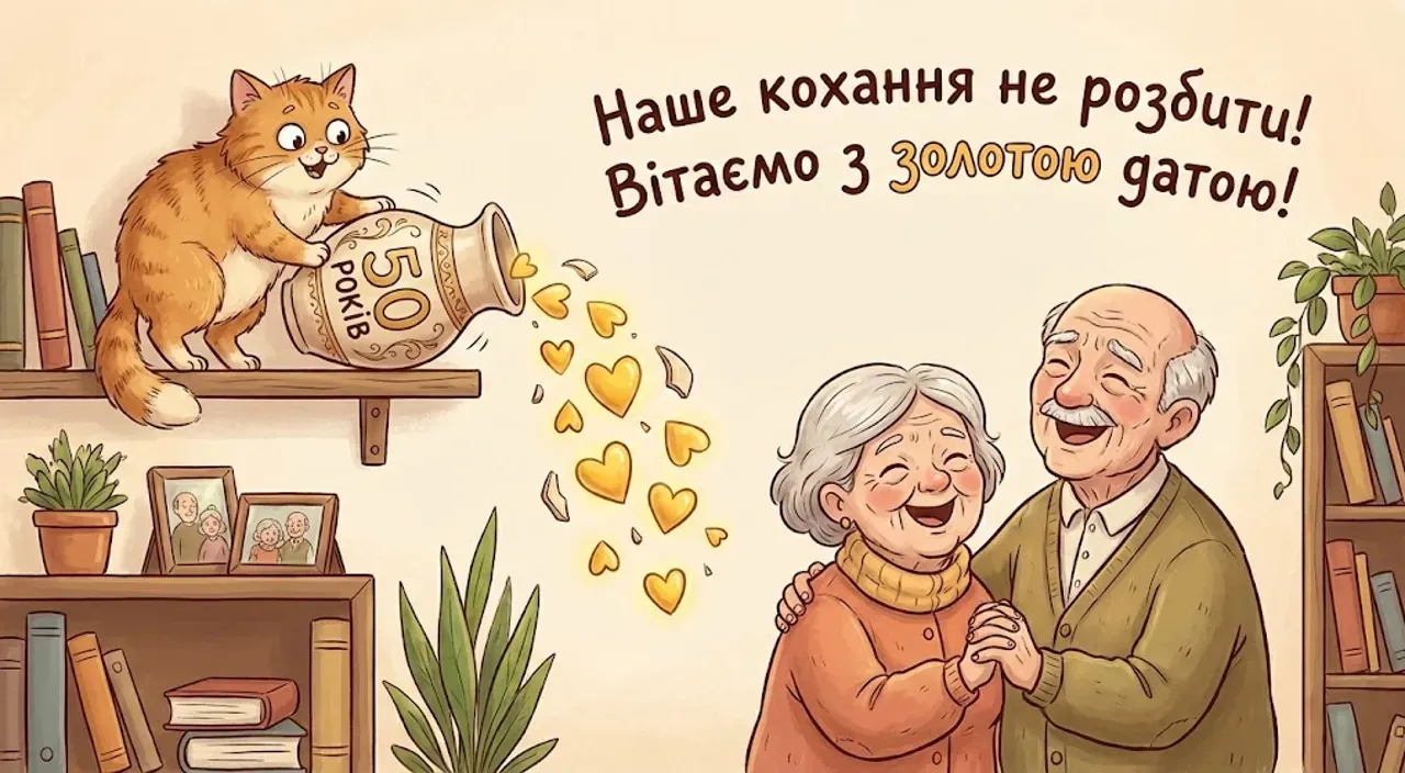 Найкращі святкові листівки з золотим привітанням для подружжя