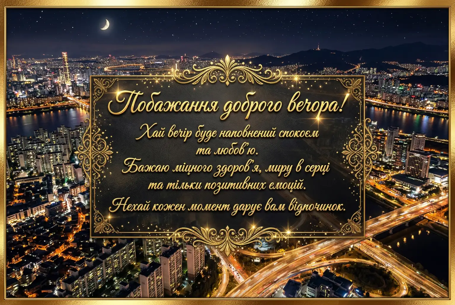Побажати доброго вечора: найтепліші листівки та душевні картинки для затишного відпочинку